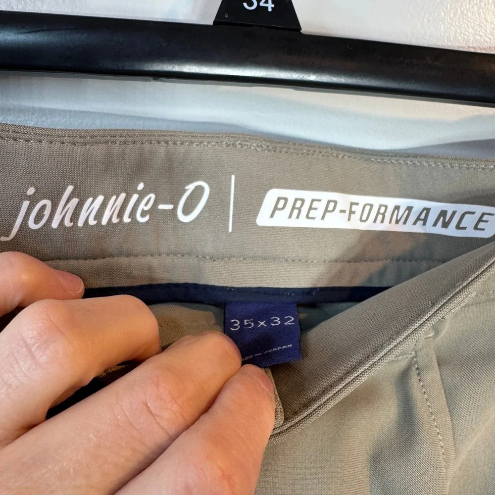 johnnie-O Prep Performance Mens Khaki Stretch Pants 35x32 Flat Front Casual Golf